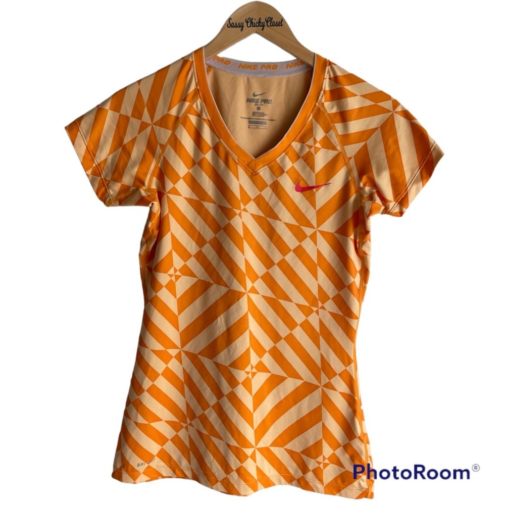 NIKE PRO Fitted Dri-Fit Orange Athleric Running Ladies‎ Top, M